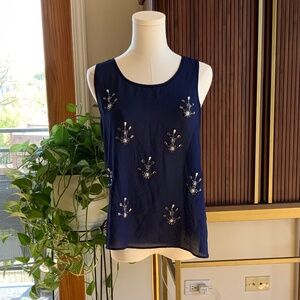 Blue Beaded Sheer Top Size XS